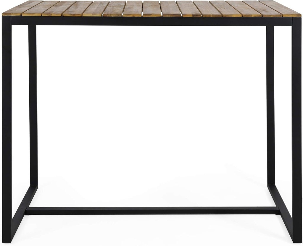Christopher Knight Home Frieda Outdoor Modern Industrial Acacia Wood Bar Table, Teak Finish + Black