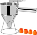 Pancake Batter Dispenser, Funnel Cake Maker for Cupcake Waffle and Takoyaki Batter, Stainless Steel Funnel with Stand and Multifunctional Nozzles
