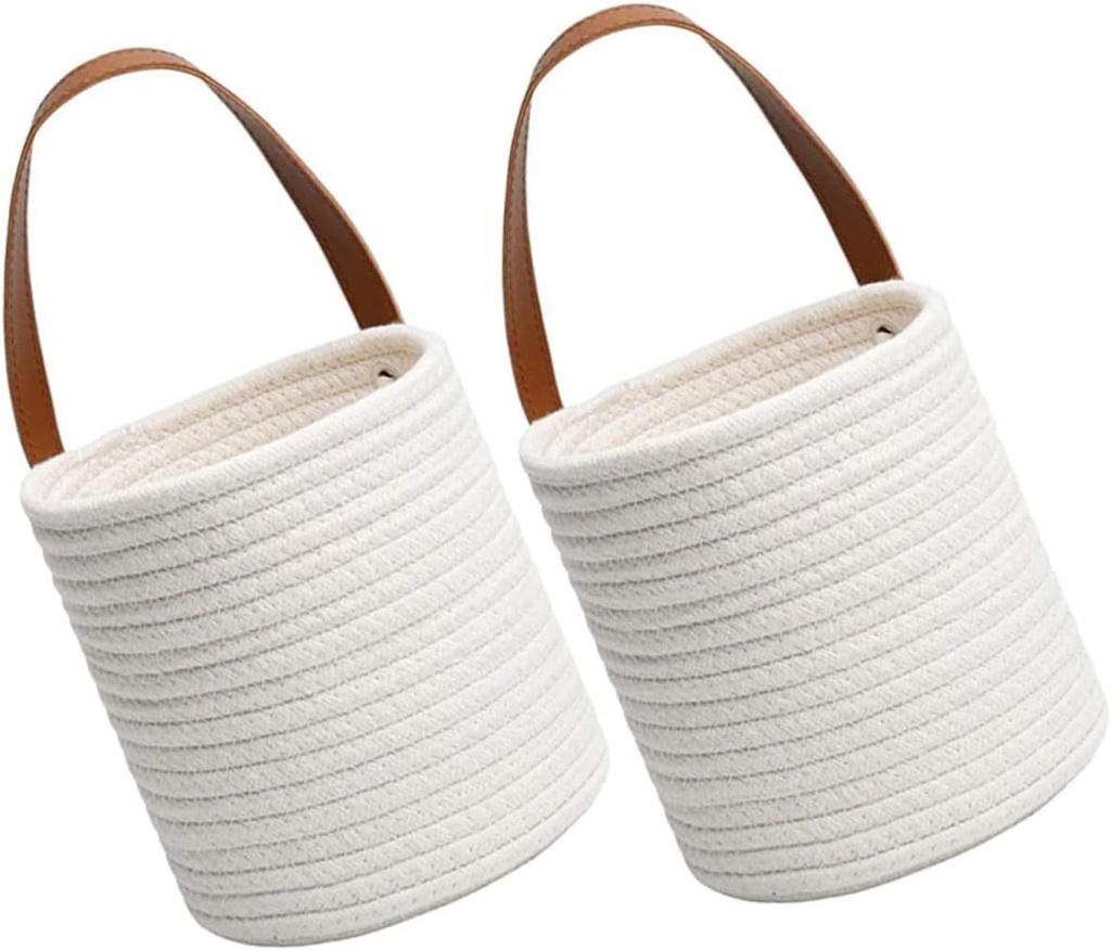 2pcs Wall Decorative Baskets Small Hanging Flowerpot Storage Basket Cotton for Kitchen Decor