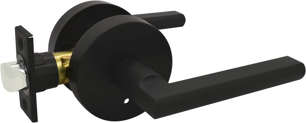 Nuk3y Thor Series Lever Door Handle Slim Round Modern Contemporary Lever Set (Privacy, Matte Black)