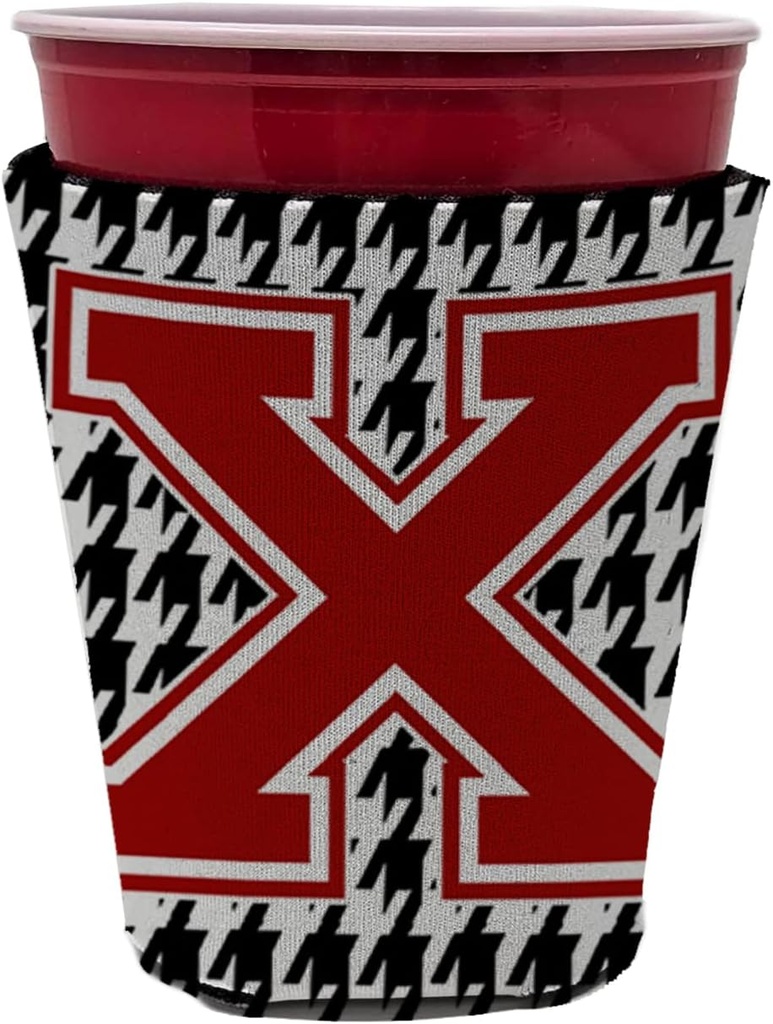 Caroline's Treasures CJ1021X-RSC Houndstooth Letter X Red Cup Hugger Cup Cooler Sleeve Hugger Machine Washable Drink Sleeve Hugger Collapsible Insulator Beverage Insulated Holder