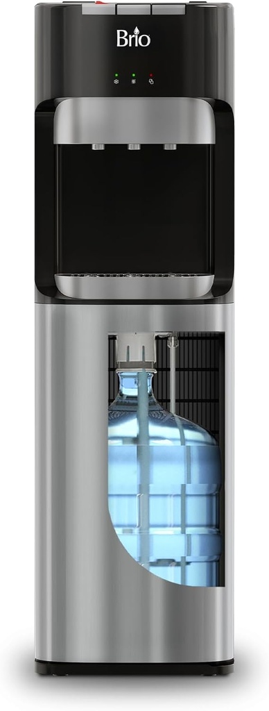 [BRSWGBT7AB7WAG3V] Brio Bottom Loading Water Cooler Dispenser for 5 Gallon Bottles - 3 Temperatures with Hot, Room & Cold Spouts, Child Safety Lock, LED Display with Empty Bottle Alert, Stainless Steel