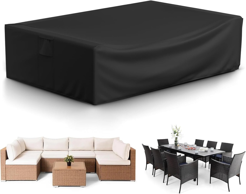 Gasadar Outdoor Furniture Cover Waterproof, Rectangular Patio Furniture Covers for Outdoor Furniture Set, 110" L x 84" W x 28" H, 600D Heavy Duty, Black