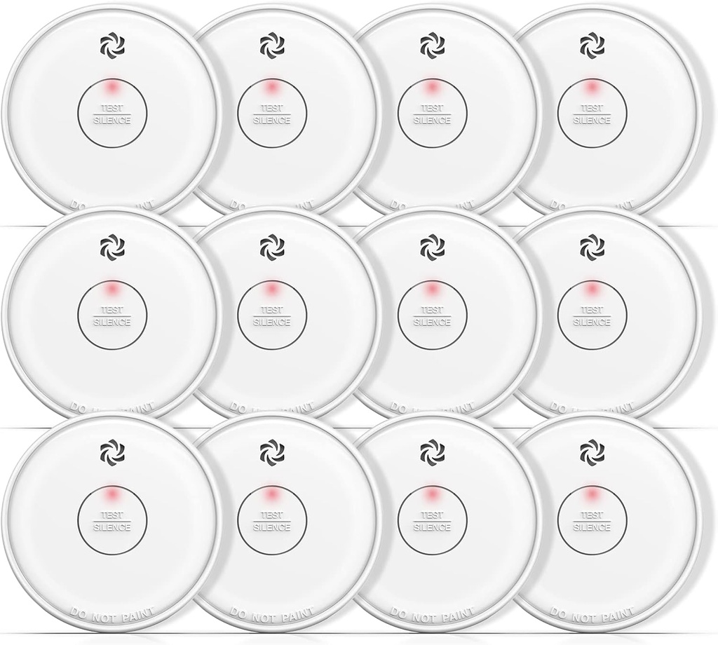 Fire Alarms Smoke Detectors, Smoke Alarm Battery Operated, Fire Alarm with Test Button & Low Battery Signal, Photoelectric Technology Fire Detectors for Bedroom and Home,12 Packs