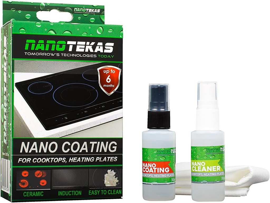 Protective Nano Coating Kit For Cook Tops, Heating Plates, Ceramic Heaters & Induction Heaters Nanotekas | Easy Clean & Protects from Dirt Sticking