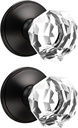 2 Pack Clear Crystal Door Knob, Inspired Decorative Oil Rubbed Bronze Door Knobs for Interior Doors, Unique Fancy Glass Dummy Knobs for Closets and Storerooms