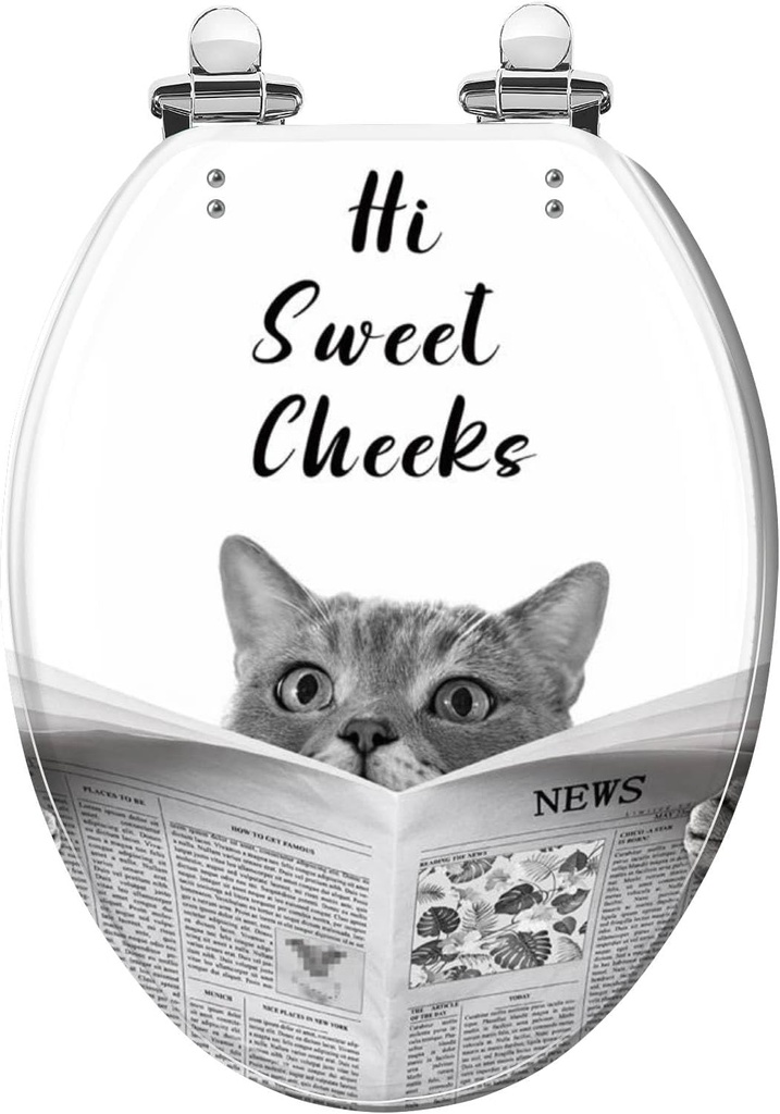 Elongated Toilet Seat Funny Cat Farmhouse Bathroom Decor Resin Toilet Seat with Quietly Close Quick Release Hinges Decorative Toilet Seat with Cover Easy to Clean and Install