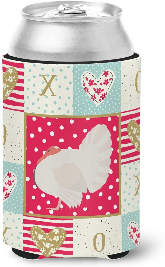 Caroline's Treasures CK5410CC White Holland Turkey Love Can or Bottle Hugger, Red Cooler Washable Drink Sleeve Collapsible Beverage Insulated Holder, Can Hugger, Multicolor