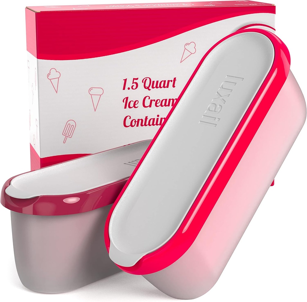 Ice Cream containers for homemade ice cream, Reusable Storage Freezer ice cream Container With Lids,2 Pack, BPA FREE, Dishwasher Safe Tub. Double Insulated, 1.5 Quart, Red and Burgundy , Non Slip