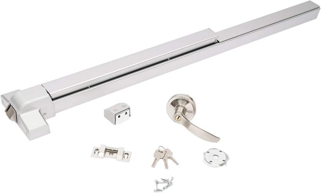 Door Push Bar, Hardware Push Bar, Panic Bar Exit Device Steel Commercial Emergency Push Bar for 27.5”-47.2” Metal Wood Doors, with Exterior Lever