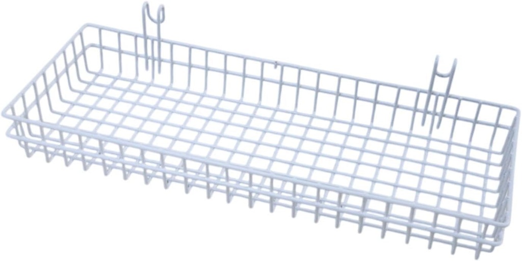 Wire Hanging Storage Basket Wall Grid Panel on A Railing Multifunctional Rustic Storage Rack Shelf for RV Kitchen Laundry, White