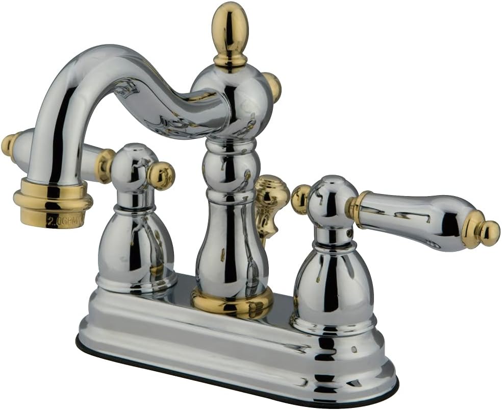 Kingston Brass KB1604AL Heritage 4-Inch Centerset Lavatory Faucet with Metal Lever Handle, Polished Chrome and Polished Brass