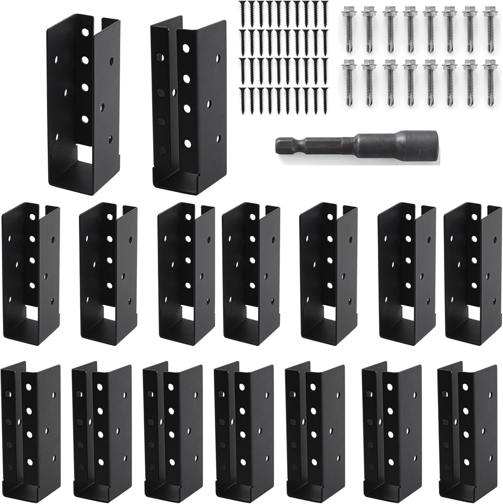 Concealed Joist Hangers, 16 Pcs of 2"x6" Outdoor Trim Concealed Flanges, Q235B Steel Powder Coated Concealed Mount Joist Hangers for 2"x6" Beam Swing…