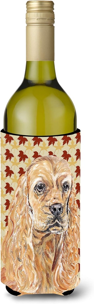Caroline's Treasures SC9542LITERK Buff Cocker Spaniel Fall Leaves Wine Bottle Hugger Bottle Cooler Sleeve Hugger Machine Washable Collapsible Insulator Beverage Insulated Holder