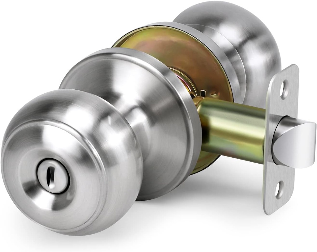 Privacy Door Knob, KEYLESS Interior Door Lock Right and Left Side Bedroom, Bathroom, Satin Nickel,1 Pack