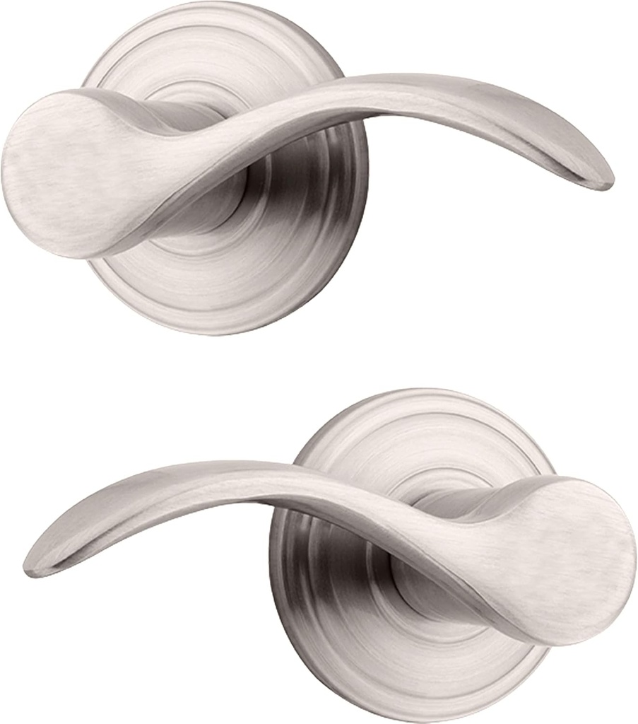 Kwikset Pembroke Interior Passage Door Handle, Lever For Closet and Hallway Doors, Reversible Non-Locking Handle Lever, Satin Nickel, with Microban Protection