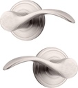 Kwikset Pembroke Interior Passage Door Handle, Lever For Closet and Hallway Doors, Reversible Non-Locking Handle Lever, Satin Nickel, with Microban Protection