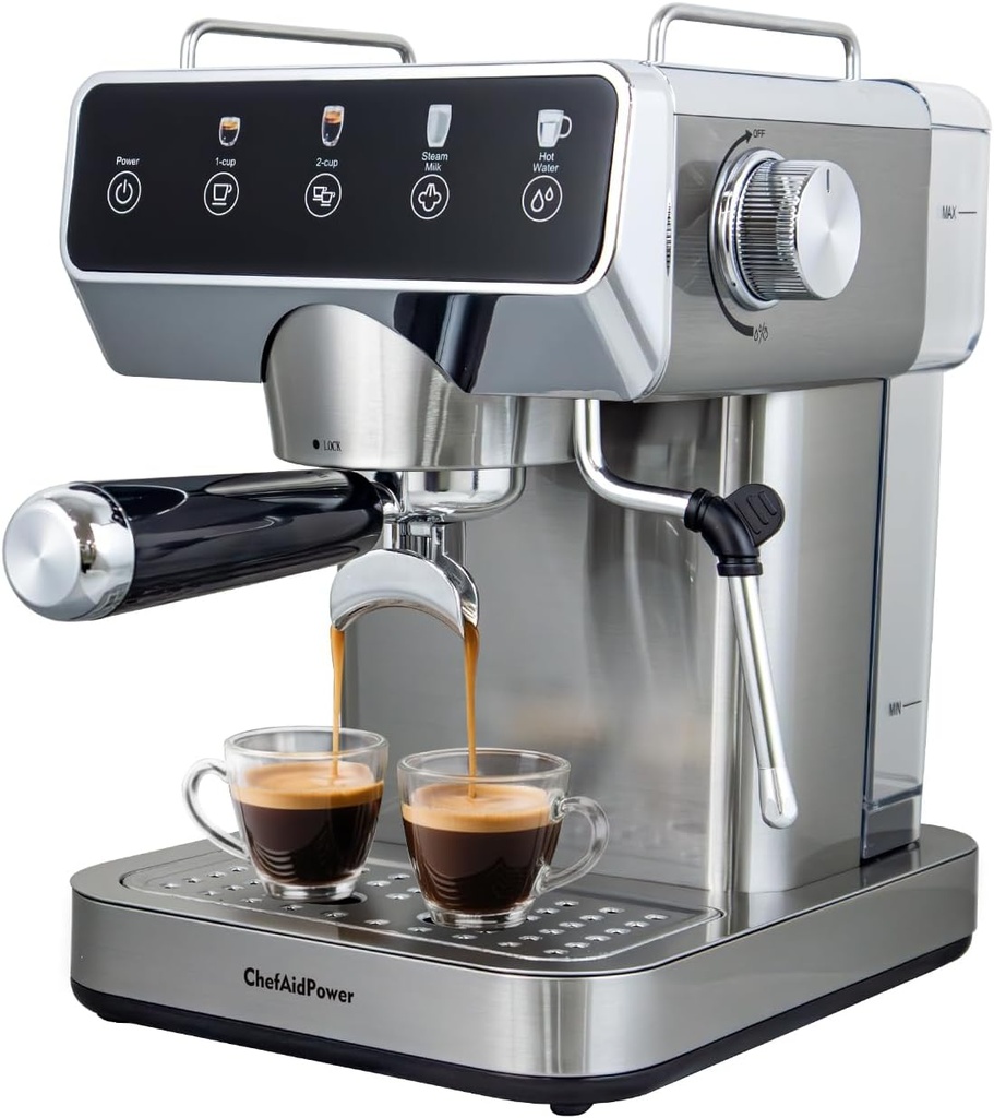 Espresso Machine 20 Bar, Stainless Steel Espresso Coffee Machine with Milk Frother, Coffee Machine with 51oz Removable Water Tank for Americano, Latte & Cappuccino