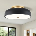 Dimmable LED Ceiling Light Fixture, 2700K-6000K 5CCT Modern Mid-Century Semi Flush Mount Ceiling Light, Black Close to Ceiling Lamp for Kitchen, Laundry Room, Bedroom, Hallway, 11.8in