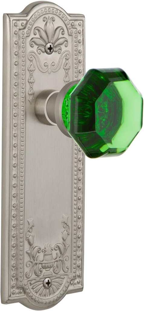 Nostalgic Warehouse 722398 Meadows Plate Single Dummy Waldorf Emerald Door Knob in Satin Nickel