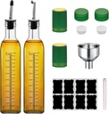 Scale Olive Oil Dispenser Bottle,2 Pcs 17oz 500ml Glass Oil and Vinegar Dispenser Set with 2 Stainless Steel Pourers, 8 Labels,Funnel Oil Bottles for Kitchen (Clear)