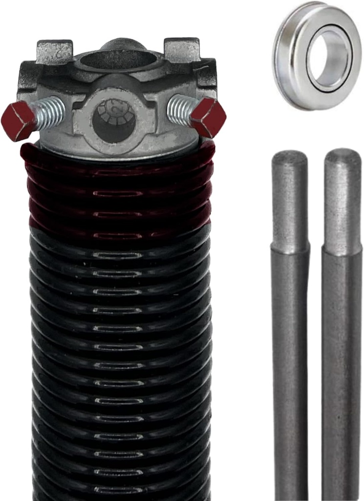 Garage Door Torsion Spring (234 x 1.75 x 35) | 1" Steel Bearing + Pair of Winding Bars | Left Hand Wound Replacement (Right Side) (Cone Color: Black)