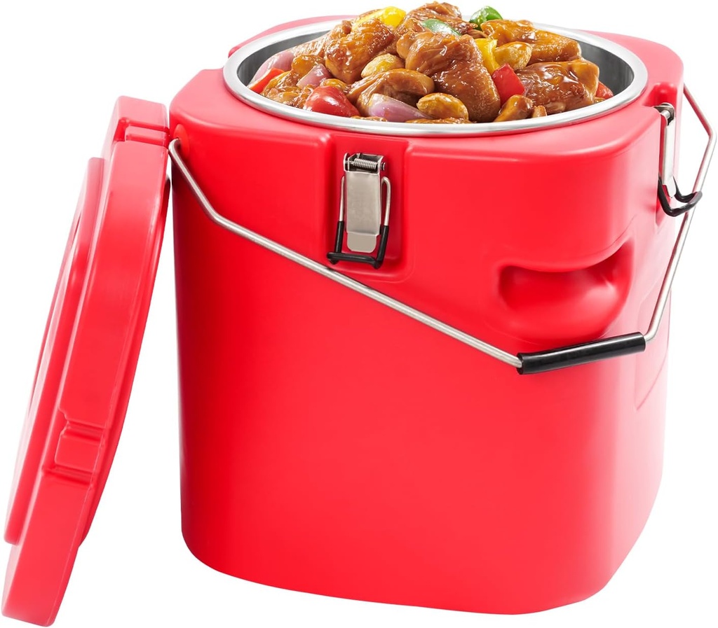 Insulated Food Warmer, Hot & Cold Drink Dispenser with Stainless Steel Interior, Portable Cooler for Camping, Party, Stall, Banquet, Canteen (Red, 20L)
