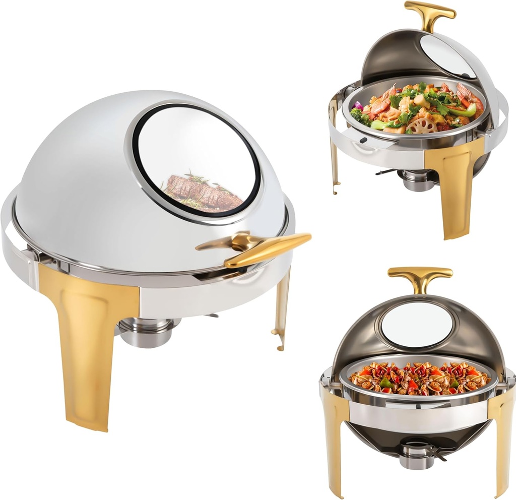 19inch-Gold Hotpot Alcohol Stove Burner Pan, Stainless Steel Buffet Warmer Server Hot Pot, Cooktop Burner Cookware for RV Travel, Restaurants, Party, Wedding, Camp, Picnicking, Hotels