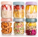 YUNCANG 6-pack Overnight Oats Containers with Airtight Lids, 16 oz Wide Mouth Mason Salad jars, Glass Food Storage Containers for Sugar Spice Yogurt Snacks