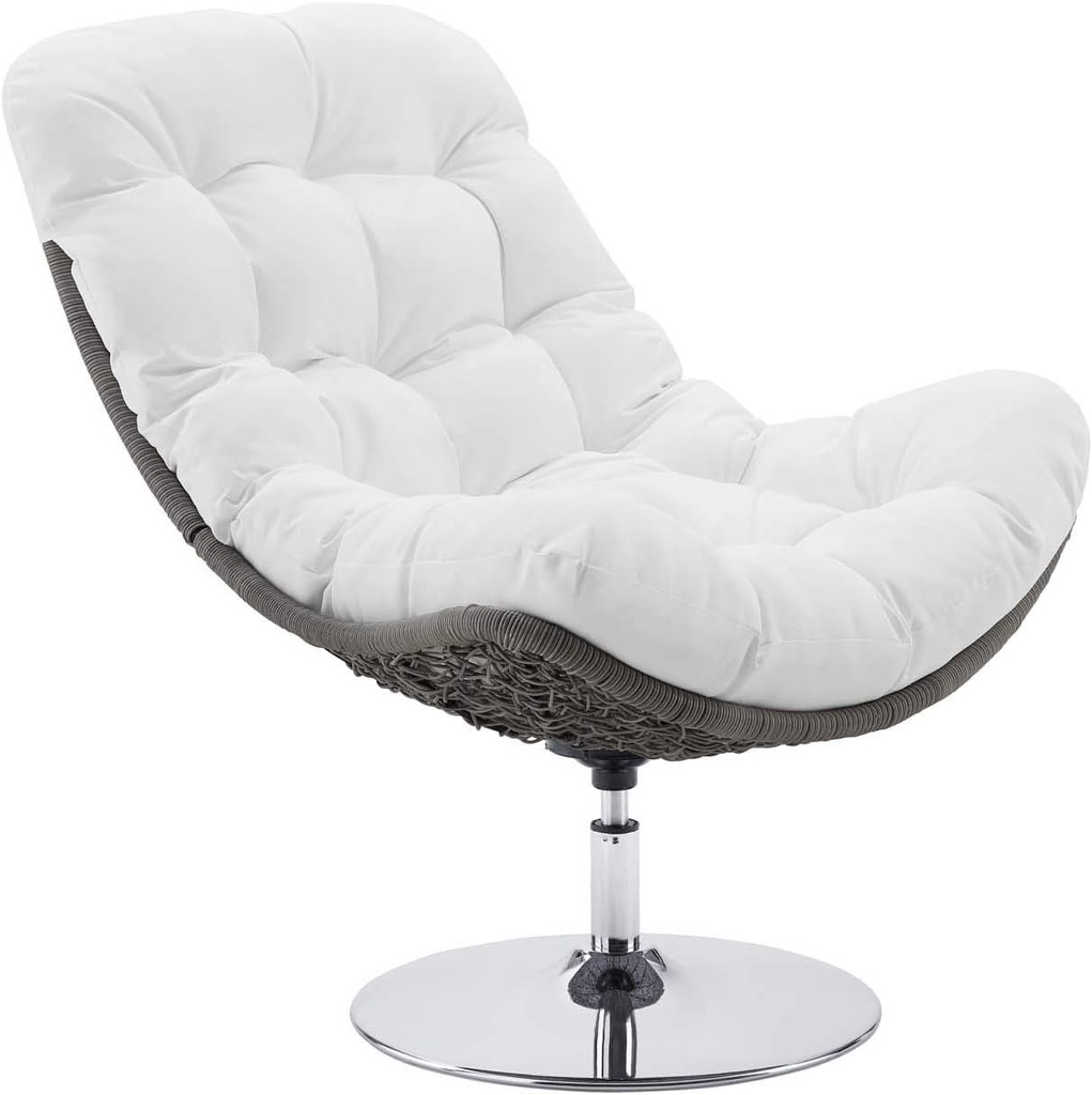 Modway Brighton Outdoor Patio Wicker Rattan Swivel Lounge Chair in Light Gray White
