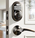 Veise Keyless Entry Door Lock with 2 Lever Handles - Electronic Keypad Deadbolt, Auto Lock, Back Lit & Easy Installation Design, Front Door Handle Sets, Oil Rubbed Bronze