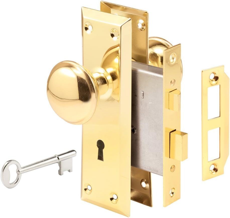 [BRSWIYQLA4FWE2LI] Prime-Line E 2293 Mortise Keyed Lock Set with Polished Brass Knob – Perfect for Replacing Broken Antique Lock Sets and More, Fits 1-3/8 In.-1-3/4 In. Interior Doors, Polished Brass (Single Pack)