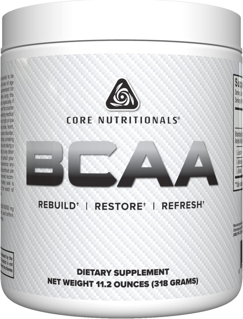 [BRSRMZDQCV6BOCTK] Core Nutritionals BCAA Powder | 2:1:1 Branched-Chain Amino Acids for Recovery | Support Protein Synthesis | 5g Servings | 60 Servings (Unflavored)