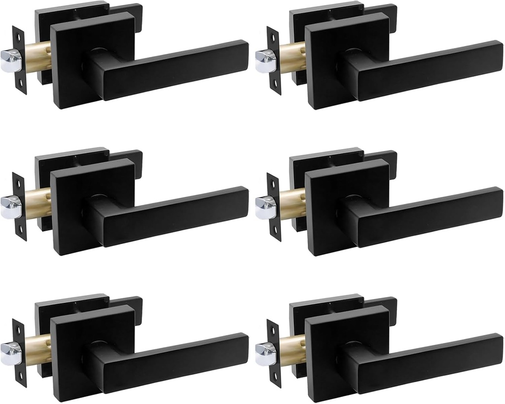 Karlstone 6 Pack Matte Black Door Handle Passage Lever Door Handle Square Non-Locking Lever Set,Reversible for Right & Left Sided Doors Heavy Duty