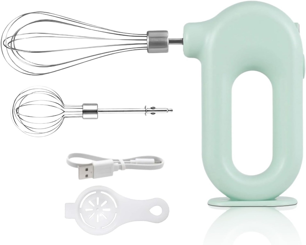 4 Speed Electric Hand Mixer, Mini 4 Speed Adjustable Cordless USB Rechargeable Electric Whisk Hand Mixer Portable Handheld Mixer 1500mAh Egg Beater (Green)