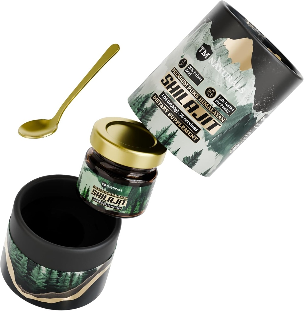 [BRSRAAA5A4HBAFDG] Pure Himalayan Shilajit Resin - 75% Fulvic Acid, 85+ Trace Minerals, Supports Vitality & Stamina - Includes Steel Spoon, 30g, Lab Tested for Purity