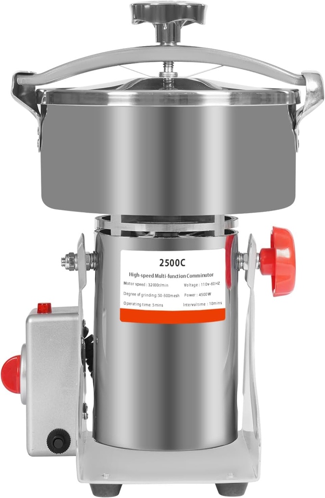 2500g Electric Grain Mill Grinder, 4500W 30000RPM Commercial Grinders, Dry Grain Mill Grinder, Stainless Steel Pulverizer Powder Machine for Rice, Wheat, Corn, Spices (2500g)