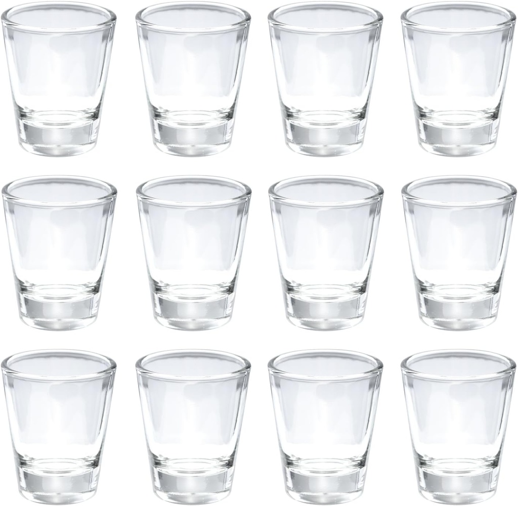 Thirsty Rhino Karan, Round 1.5 oz Shot Glass with Heavy Base, Clear Glass, Set of 12