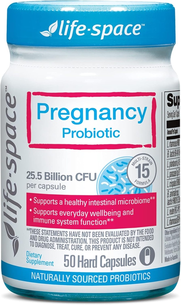 [BRSW2ZA7CANGA3T4] Life-Space Pregnancy Probiotic, 25.5 Billion CFU & 15 Strains Probiotic for Women, Clinically Proven for Mom's & Baby's Digestive, Immune, and Skin Health, 50 Capsules