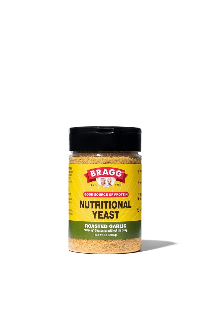 [BRSW2AD3AR6B4HLD] Bragg Nutritional Yeast Roasted Garlic Seasoning - 3 oz - Dairy-Free Parmesan Cheese Substitute - Perfect for Salads, Pastas, Popcorn, and More