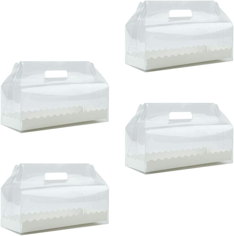 OUNONA Decorative Cake Roll Box Set 4pcs Tall Cake Boxes with Window Cupcake Container Portable Holder for Events