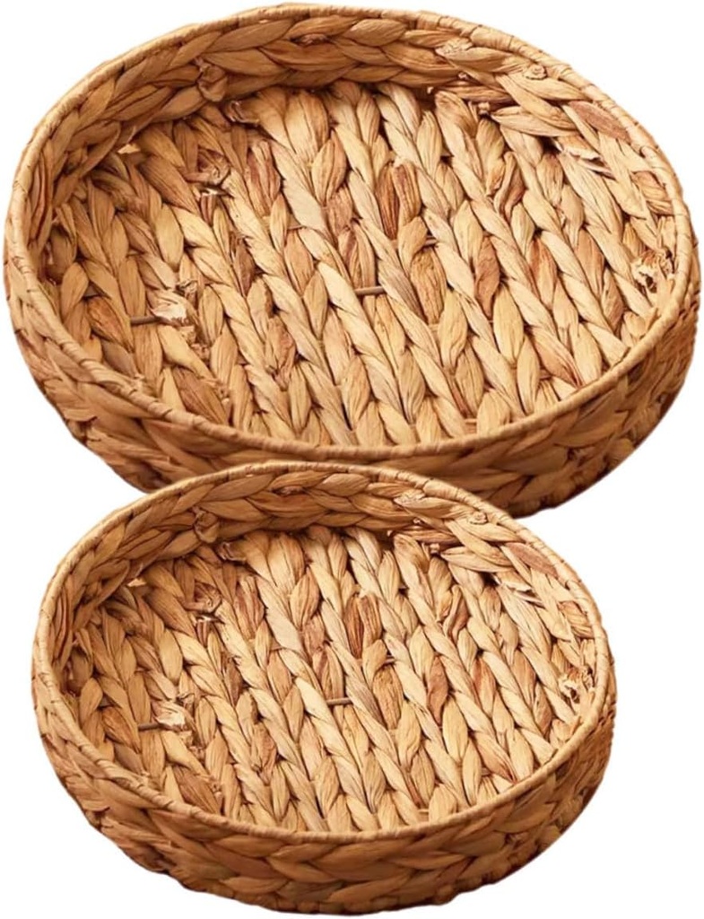 Veemoon 2pcs Natural Seagrass Bread Basket Woven Fruit Plate Ornaments Storage Box