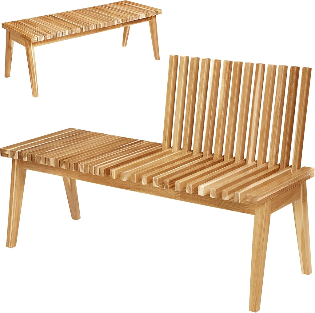 Melino Wooden Convertible Bench Picnic Table, Outdoor Bench Wood, FSC Certified Acacia, 500Lbs Weight Capacity, Park Bench for Outdoors, Porch, Balcony - Large Size