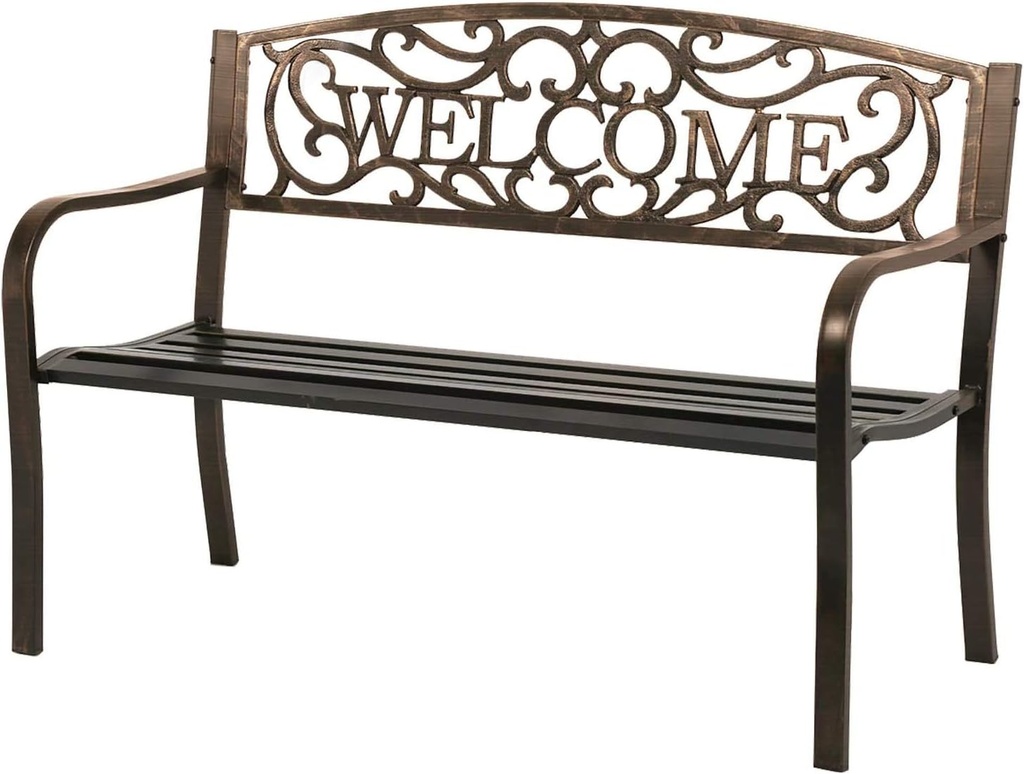 FDW 50" Patio Garden Bench Park Yard Outdoor Furniture Steel Frame Porch Chair
