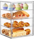 Bread Box for Kitchen Countertop Pastry Display Case 4 Layers Adjustable Clear Bread Storage Container with Magnetic Door Bread Box Bakery Display Case Bread Holder
