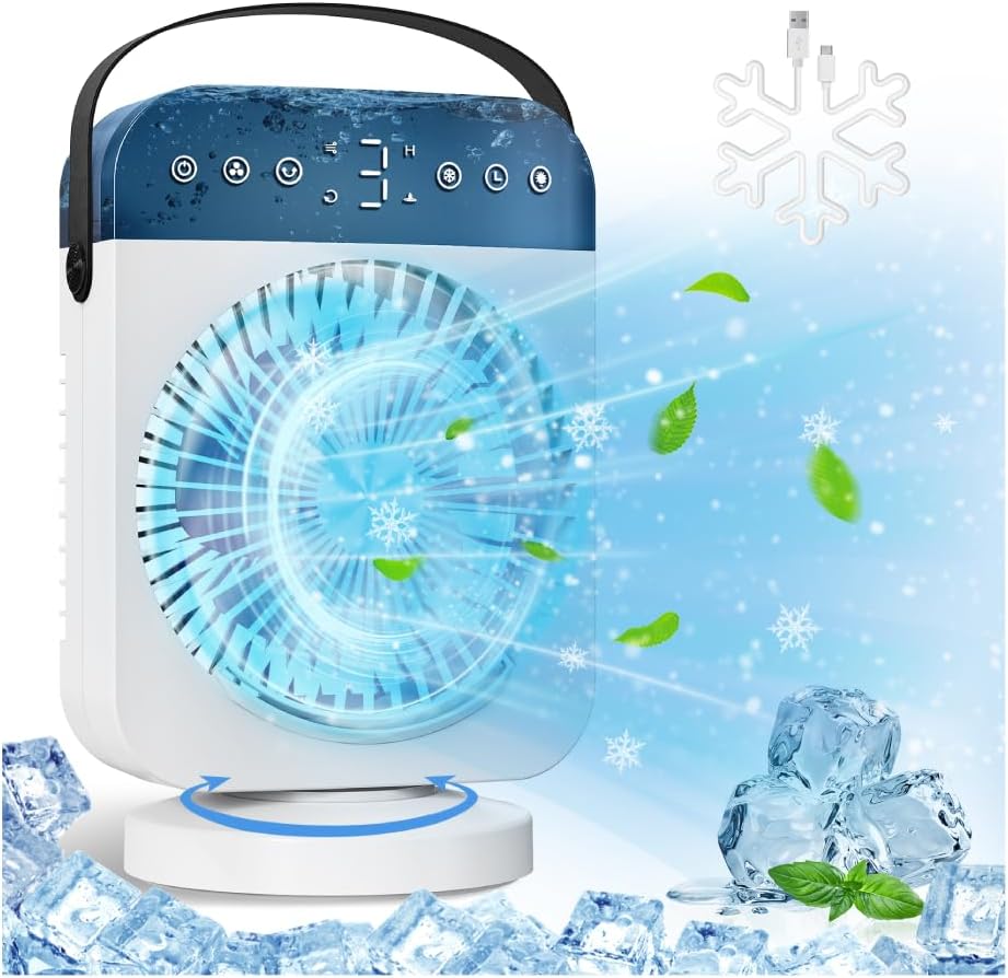 Portable Air Conditioner, Personal Mini Air Conditioner Cooling Fan with 5 Speeds, 70° Oscillation, Evaporative Air Cooler 1/2/4/8H Timer, 7 LED Night Light Portable AC Unit Camping Bedroom Office