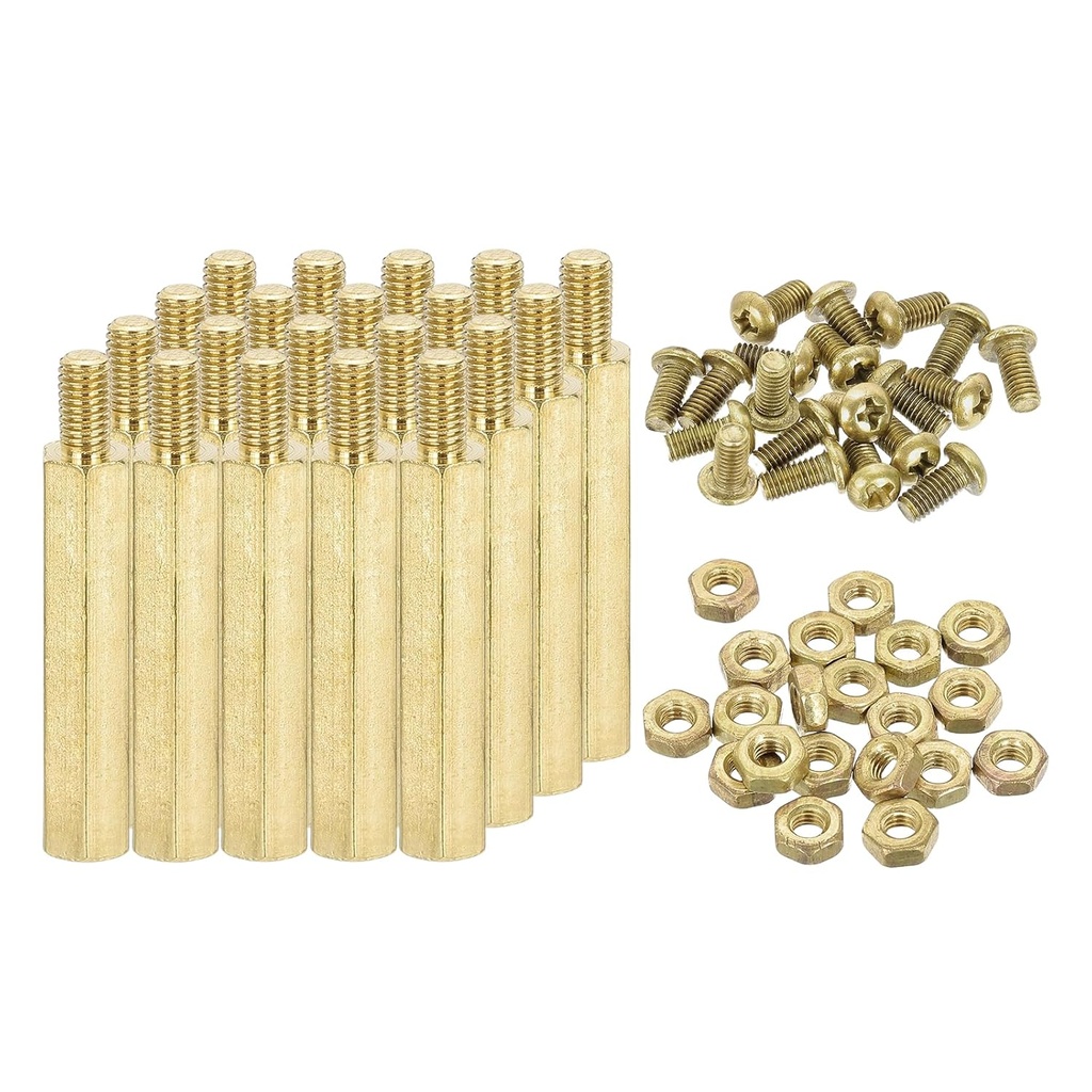 MECCANIXITY M3 Male Brass Hex Spacer Standoffs Screws Nuts, 20 Set Hex Column Screw Nut Assortment Kit M3*26+6 Threaded Standoff for Raspberry Pi PCB Motherboard DIY