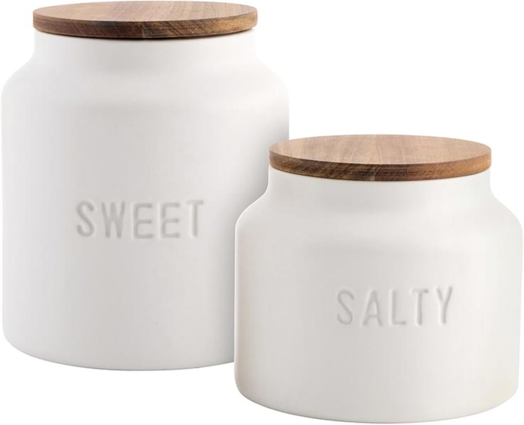 Santa Barbara Design Studio Canisters - Ceramic Canister with Airtight Acacia Wood Lid, Set of 2, Sweet + Salty