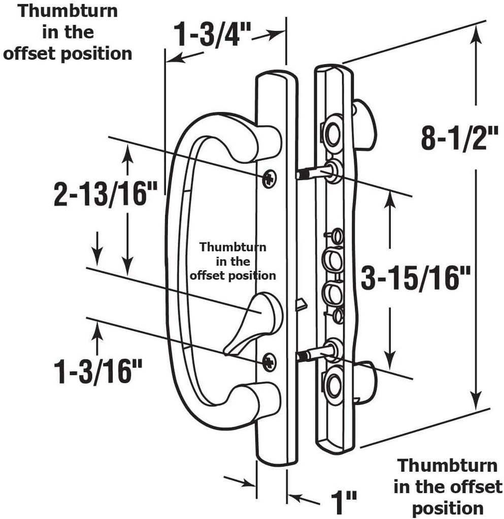 STB Sliding Glass Patio Door Handle Set with Mortise Lock, White, Non-Keyed, 3-15/16" Screw Holes | The Latch Lever is Located Off-Center