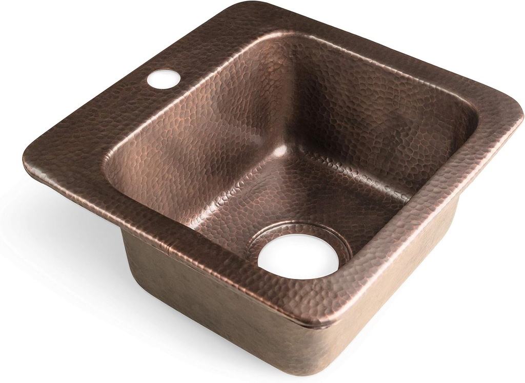 Monarch Abode 15-inch Hand Hammered Pure Copper Baxter Drop in Small Bar Sink, Home & Bar Sinks with Faucet Hole for Wet Kitchen, Drop in RV Sink, Kitchen Sinks